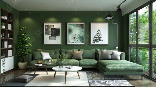 Room interior in green colors