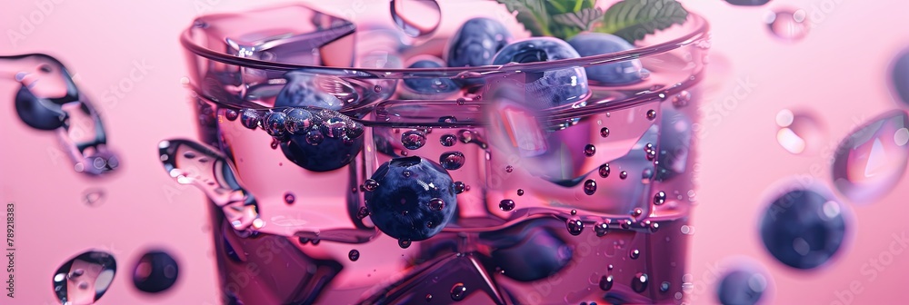 Obraz premium Purple Indulgence: Icy Blueberry Juice in Pastel Dreamscape