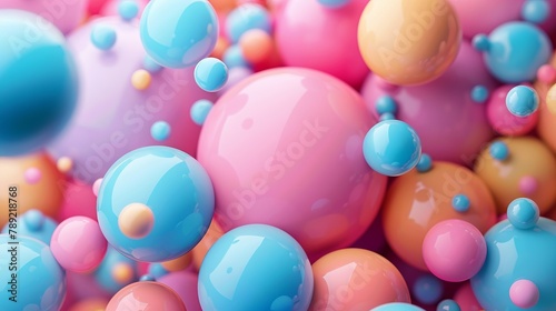 3D rendering of a bunch of pastel colored balls. The balls are of different sizes and are all in a glossy finish.