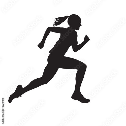 Vector silhouette of a female athlete running. Flat cutout icon of a sports person
