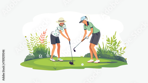 Happy female friends celebrating win hit at hole by