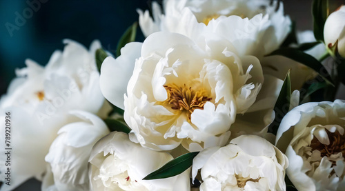 Exquisite White Peony Ensemble: A Stunning Close-Up of a Bountiful Bouquet. Perfect for Any Celebration. © missty