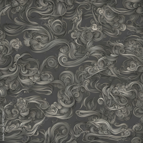 Seamless pattern with curly hair. Monochrome background.