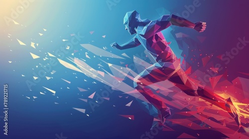 concept of successful or complete achievement, graphic of low poly athlete running AI generated © dheograft