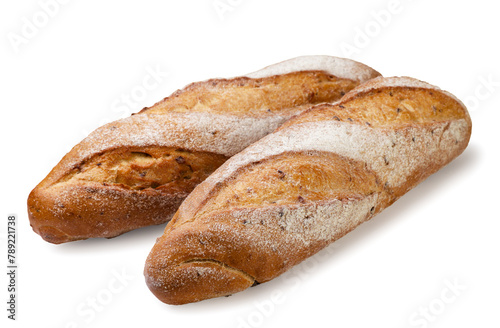 Two baguettes of bread on a white background. Isolated