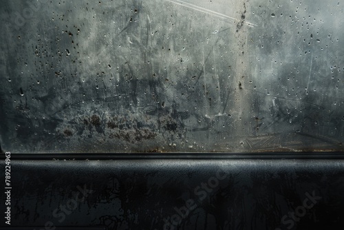 Dirty Car Window Background with Grime and Dust Particles on Dark Black Grey Grunge Texture
