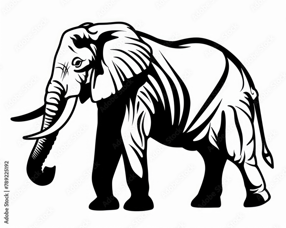 Elephant Outline Illustration in White and Black. Isolated Silhouette of Safari Animal for Zoo Conservation Elephant Outline Illustration in White and Black. Isolated Silhouette of Safari Animal for Zoo Conservation