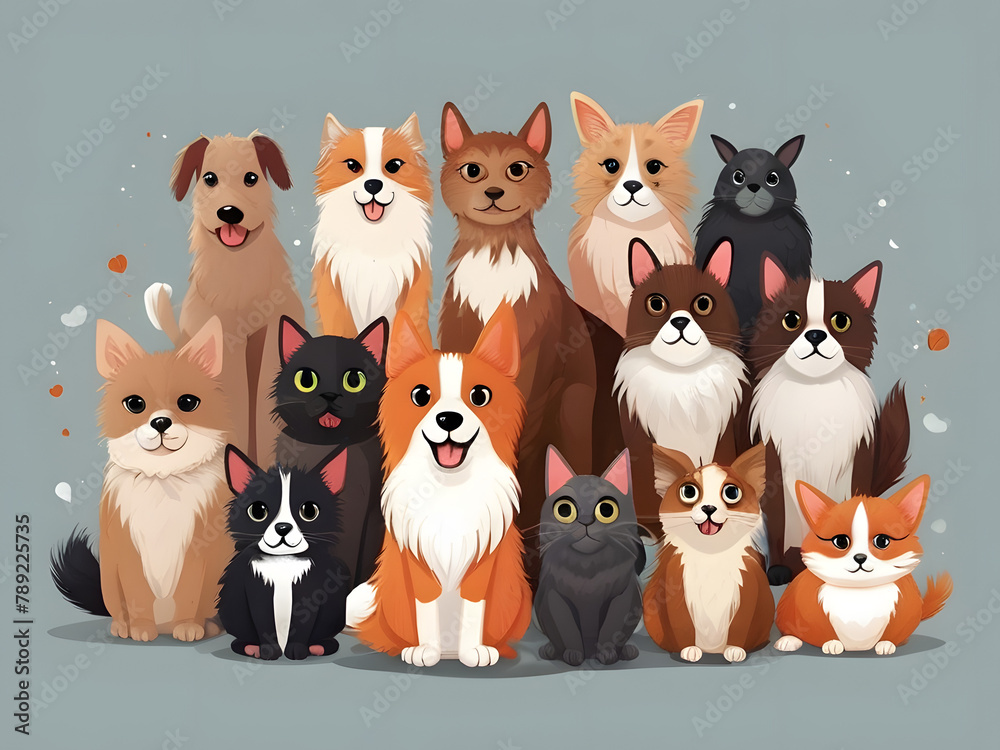 set of funny cartoon cats & dogs, set of cartoon animals, set of animals set of cartoon dogs and cats