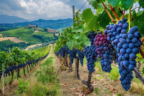 Red Grape Harvest in Idyllic Vineyard for Fresh Wine and Delightful Cuisine