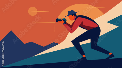 In search of a frame: a photographer with a camera.Hunting for the perfect photo: vector illustration.A moment of inspiration: a photographer with a camera in search of the perfect compositio
