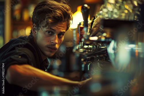 High skilled barman barista person making shaking cocktails coffee drinks in bar Generative AI picture