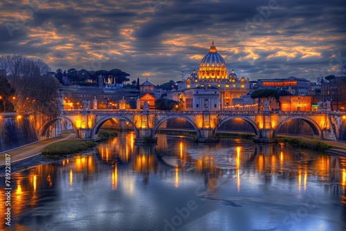 Stunning View of River and Vatican City with Bridge  photo