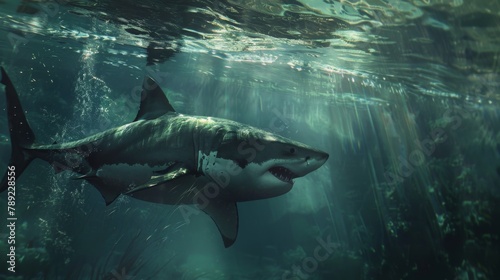 Majestic Great White shark in the Deep Blue