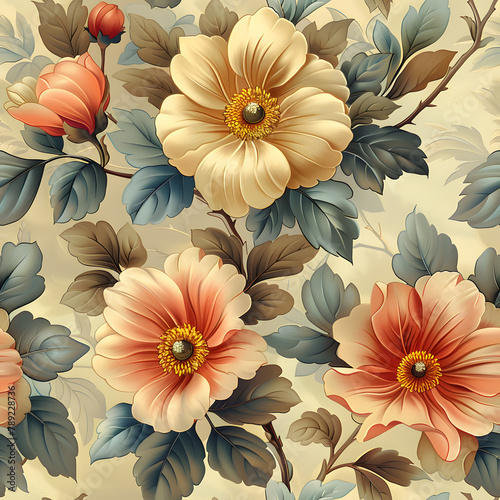 Trendy Floral Background with Vibrant Colors  Modern Seamless Design for Tiles and Colorful Wallpaper  Botanical Garden Blossom Patterns in Decoration  Trendy Fashion  and Summer Bloom Beauty.