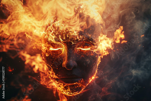 A human face with burning fire