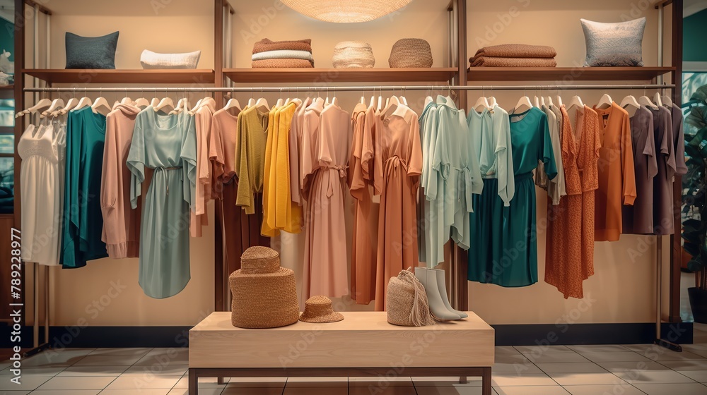 Women's clothing in a display modern store