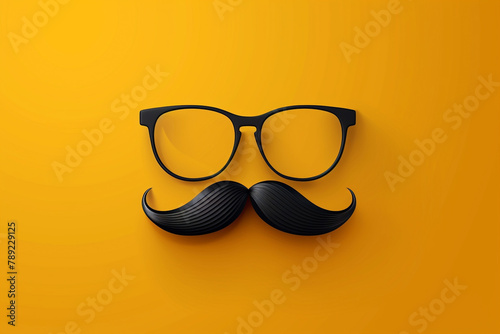 Father's Day greeting card design with a mustache and glasses on a yellow background. Vector celebration illustration for a cool dad. Template for a flyer or poster. © AI ARTS