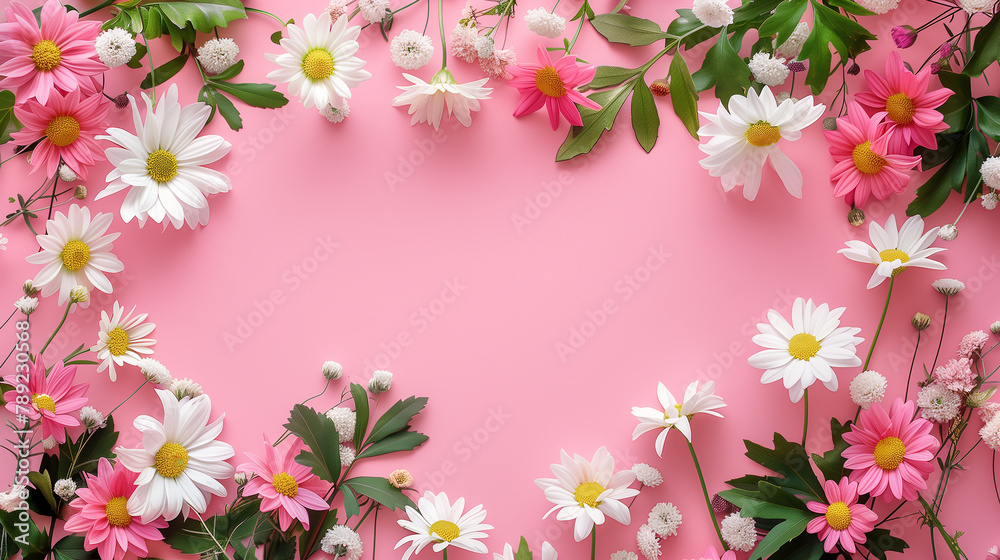 Happy Mother's Day composition with copy space, featuring colorful flowers and a heart shape on a light background. Ai generated Happy Mother's Day composition with copy space, featuring colorful flowers and a heart shape on a light background. Ai generated