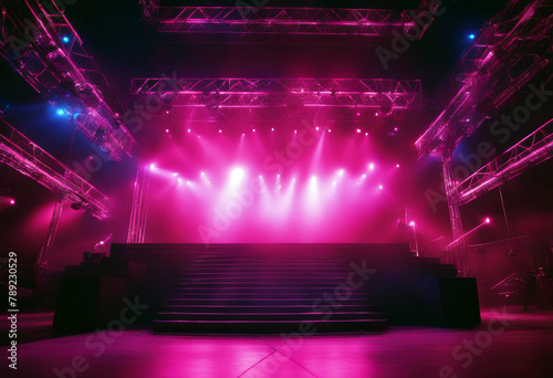red pink staircase stage concert blue lights neon music empty set design live light show nightlife spotlight entertainment disco night party