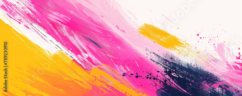Brush strokes, creative, flat lay, yellow and pink. Banner, bright abstract pattern. Interior painting on the wall.