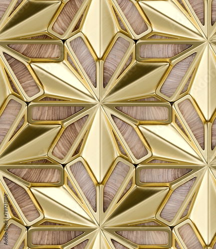 3d green lattice tiles on wooden walnut background photo