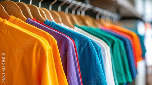 Colorful t shirts on hangers apparel background