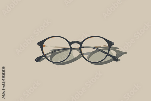 Vintage round eyeglasses with reflection on cream background