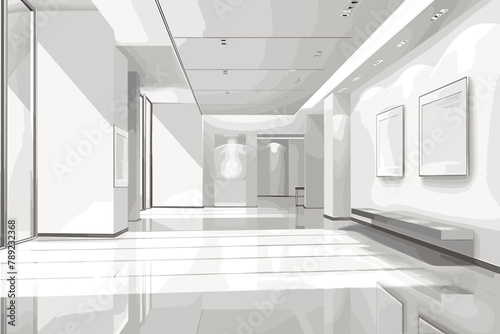 Bright gallery space with abstract art and sleek design