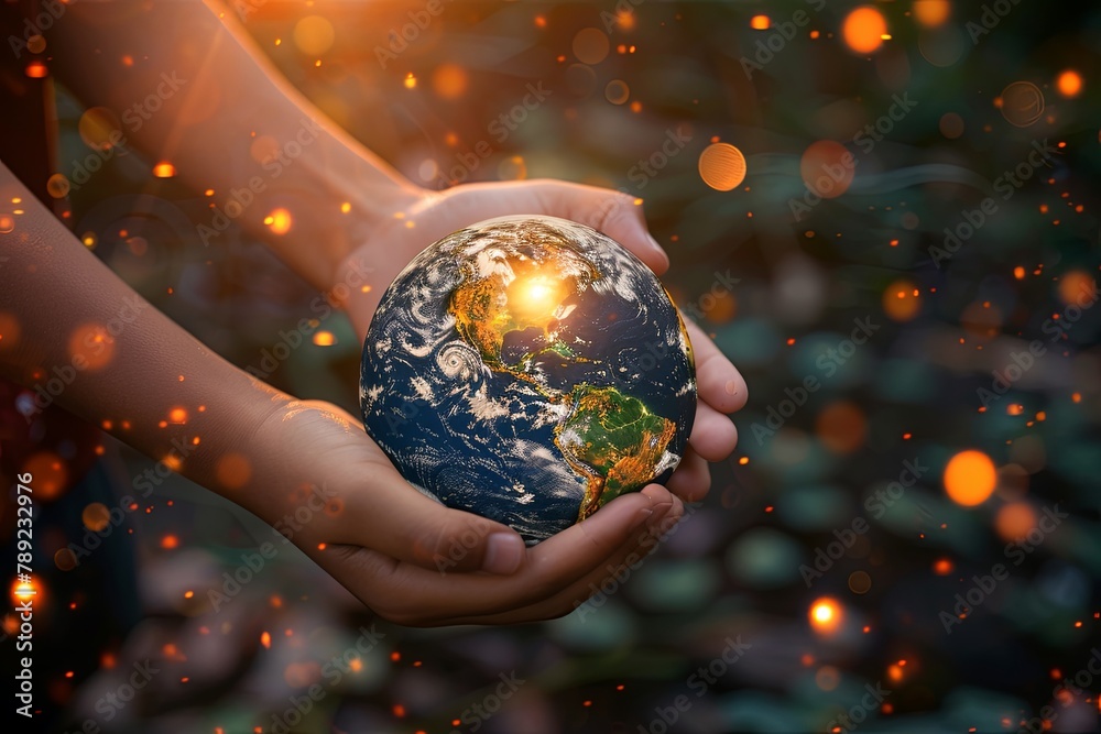 Hands gently cradling Earth. Symbolizing environmental stewardship across diverse backdrops AI Image Hands gently cradling Earth. Symbolizing environmental stewardship across diverse backdrops AI Image