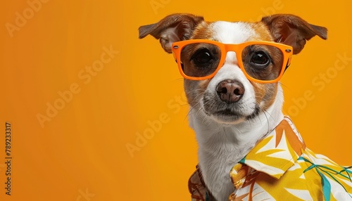 Chic canine in colorful hawaiian shirt and trendy orange sunglasses for a fashionable look © Ilja