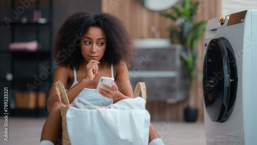 фотографія African American female woman girl pensive thinking ponder idea thoughtful think