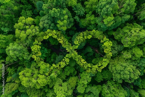 Infinity symbol-shaped trees in nature. Isolated on lush green background AI Image