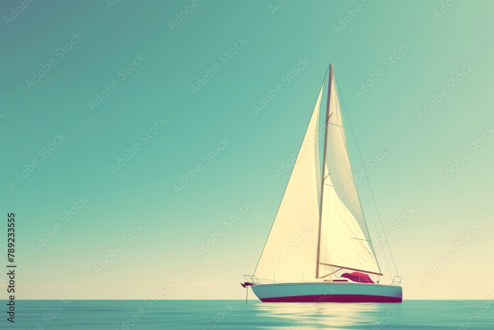 Minimalist sailboat icon sailing with a clear sky in the background, evoking peace and simplicity