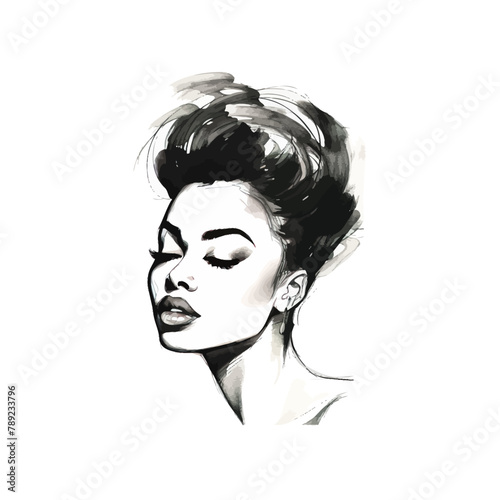 Monochrome Watercolor Fashion Illustration of Woman. Vector illustration design.