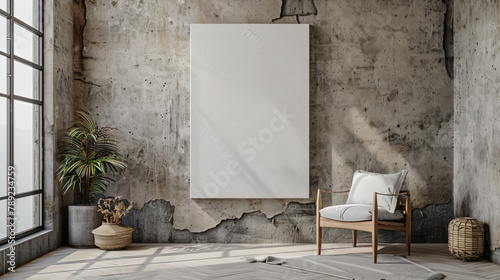 Canvas mockup in minimalist interior background 