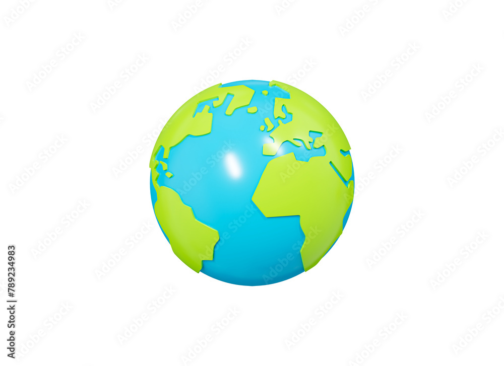 3D Earth. Cartoon planet. Save green planet. Cartoon creative design icon isolated. 3D Rendering
