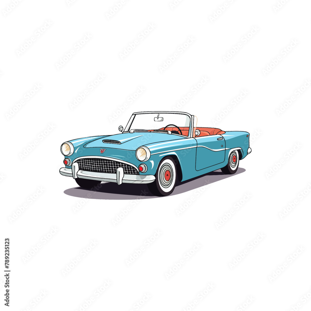 Vintage Blue Convertible Car. Vector illustration design.