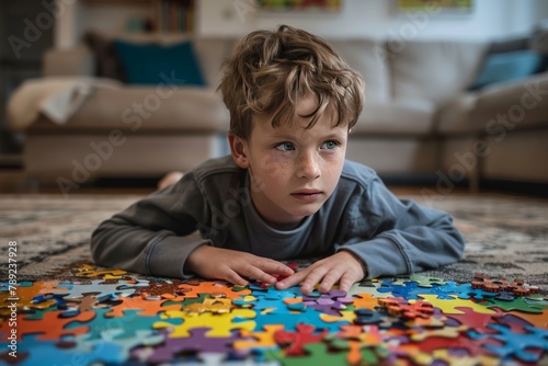 A child with autism spectrum disorders (ASD) such as Asperger's, Rhett and Heller. photo