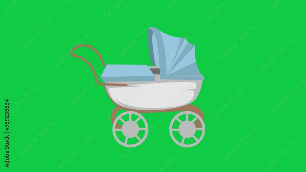 baby carriage animation on white and green screen background baby carriage animation on white and green screen background