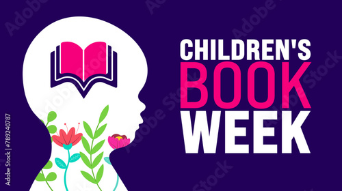 May is Children's Book Week background template. Holiday concept. use to background, banner, placard, card, and poster design template with text inscription and standard color. vector illustration.
