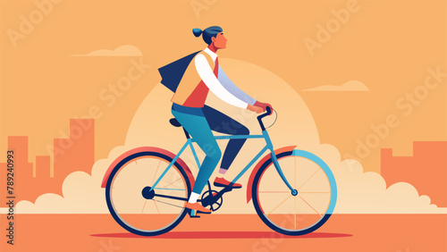A festivalgoer in a trendy outfit confidently weaving between cars on their vibrant orange bicycle seamlessly blending fashion and