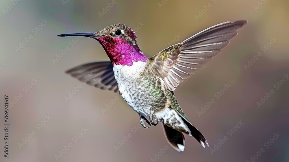 Naklejka premium Energetic hummingbirds in vibrant flight aiming for flower nectar in a captivating display