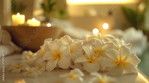 Candles and Frangipani in Soothing Spa Ambiance