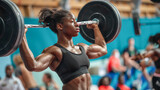 African woman doing weightlifting sport at olympic event - Models by AI generative