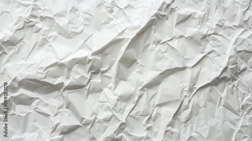 Fototapeta premium White crumpled paper texture, background for various purposes, copy and text space, 16:9