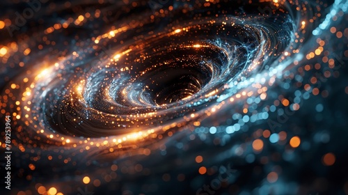 A whirlpool of glowing blue and orange particles.