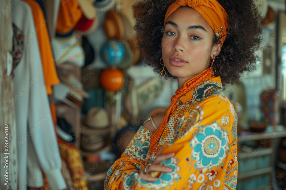 Obraz premium An image of a fashion designer who creates outfits based on musical genres, with each garment embody