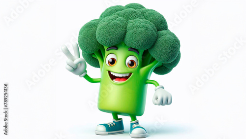 Cheerful 3D cartoon broccoli character