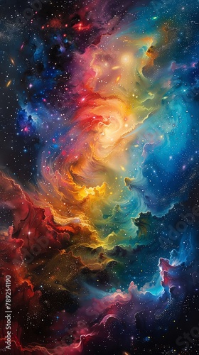 A galaxy where each star is a different color, creating a rainbow tapestry against the void