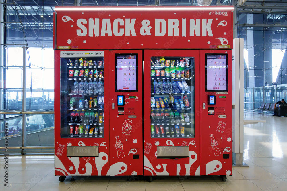 Self-service Snack and drink vending machine or kiosk in terminal of ...